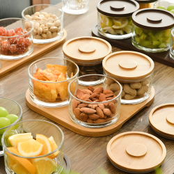 Glass & Wooden Serving Platter 4 pcs